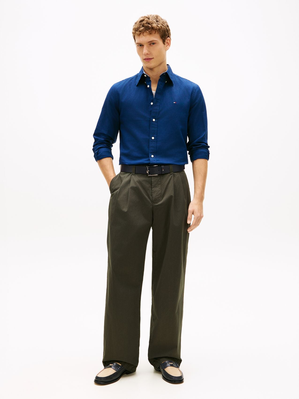 TOMMY HILFIGER Regular Fit Linen Blend Button-Down Shirt