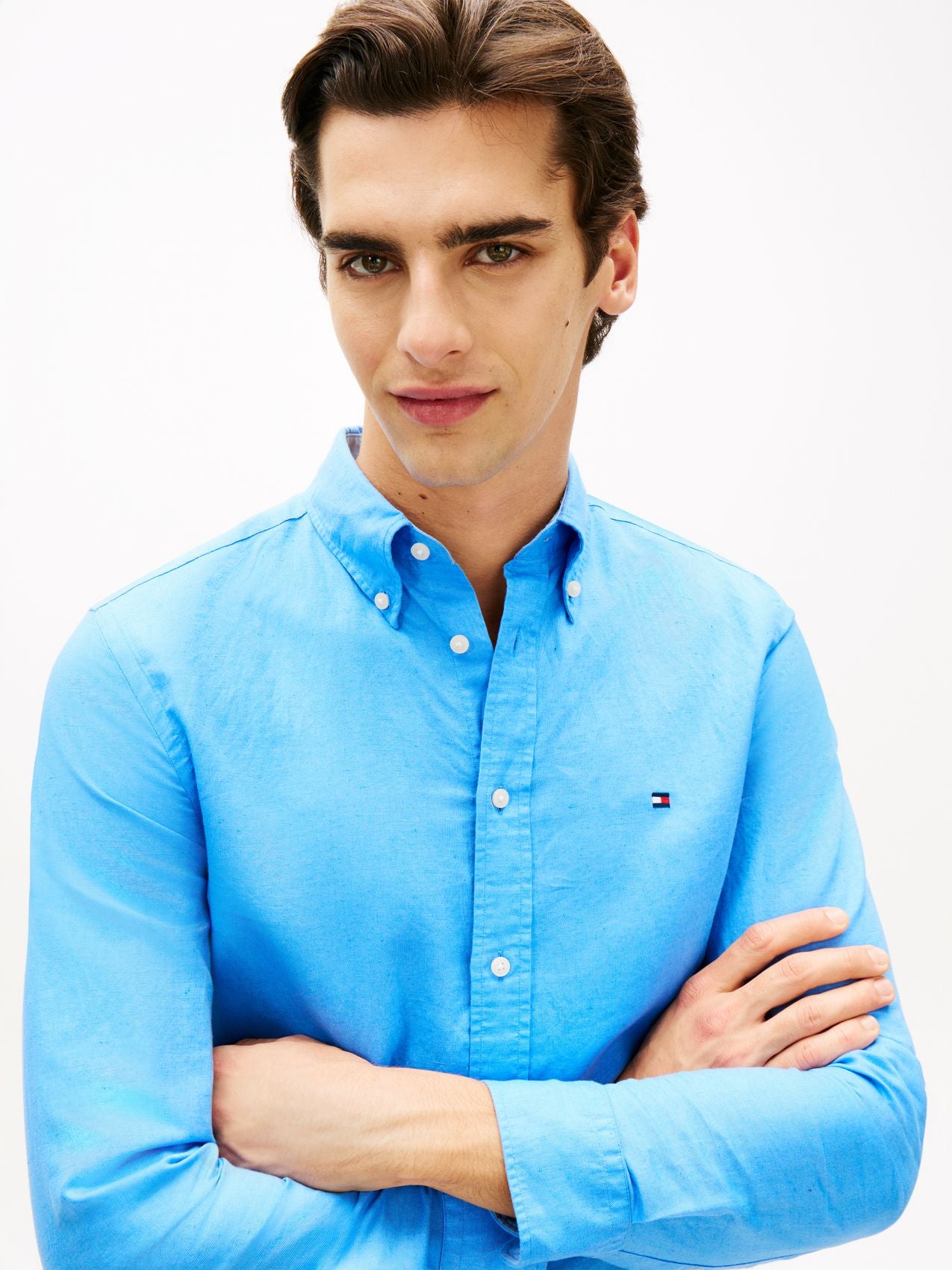 TOMMY HILFIGER Regular Fit Linen Blend Button-Down Shirt