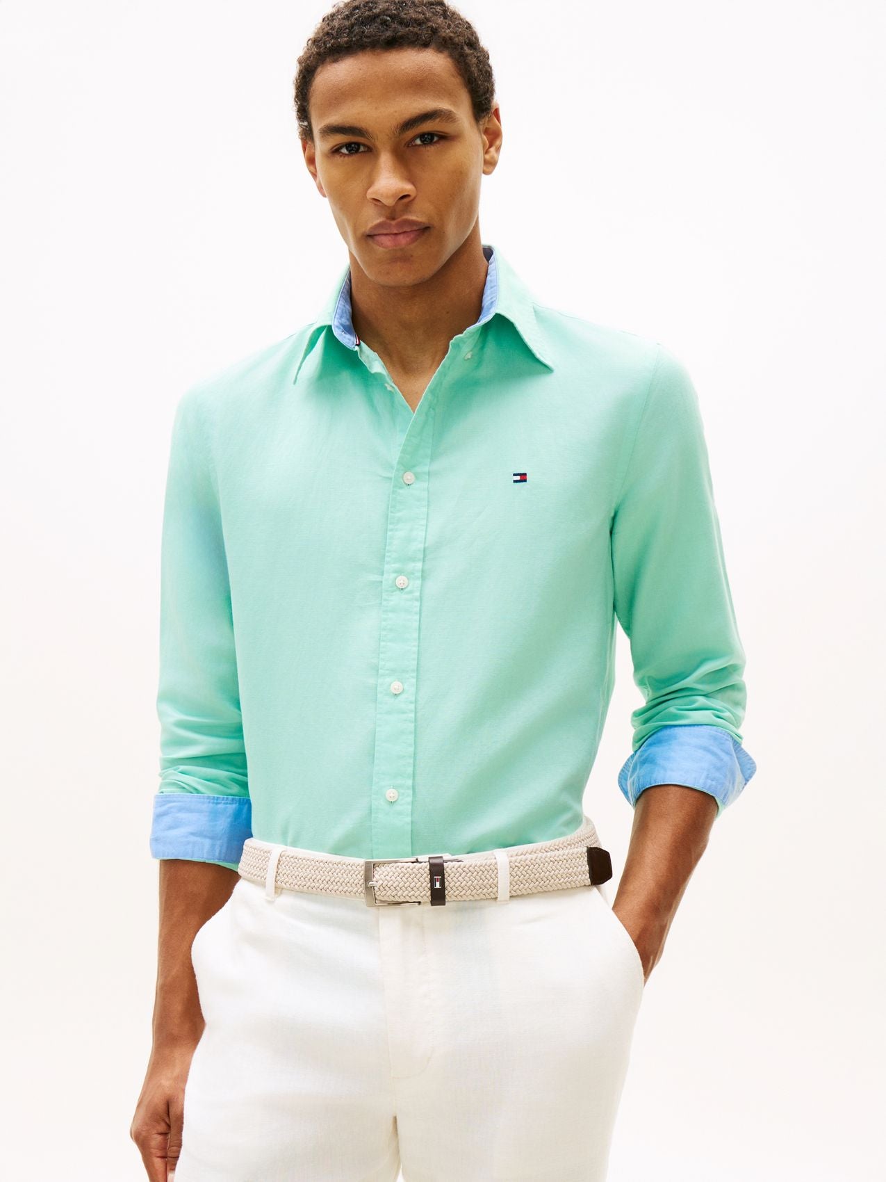TOMMY HILFIGER Regular Fit Linen Blend Button-Down Shirt