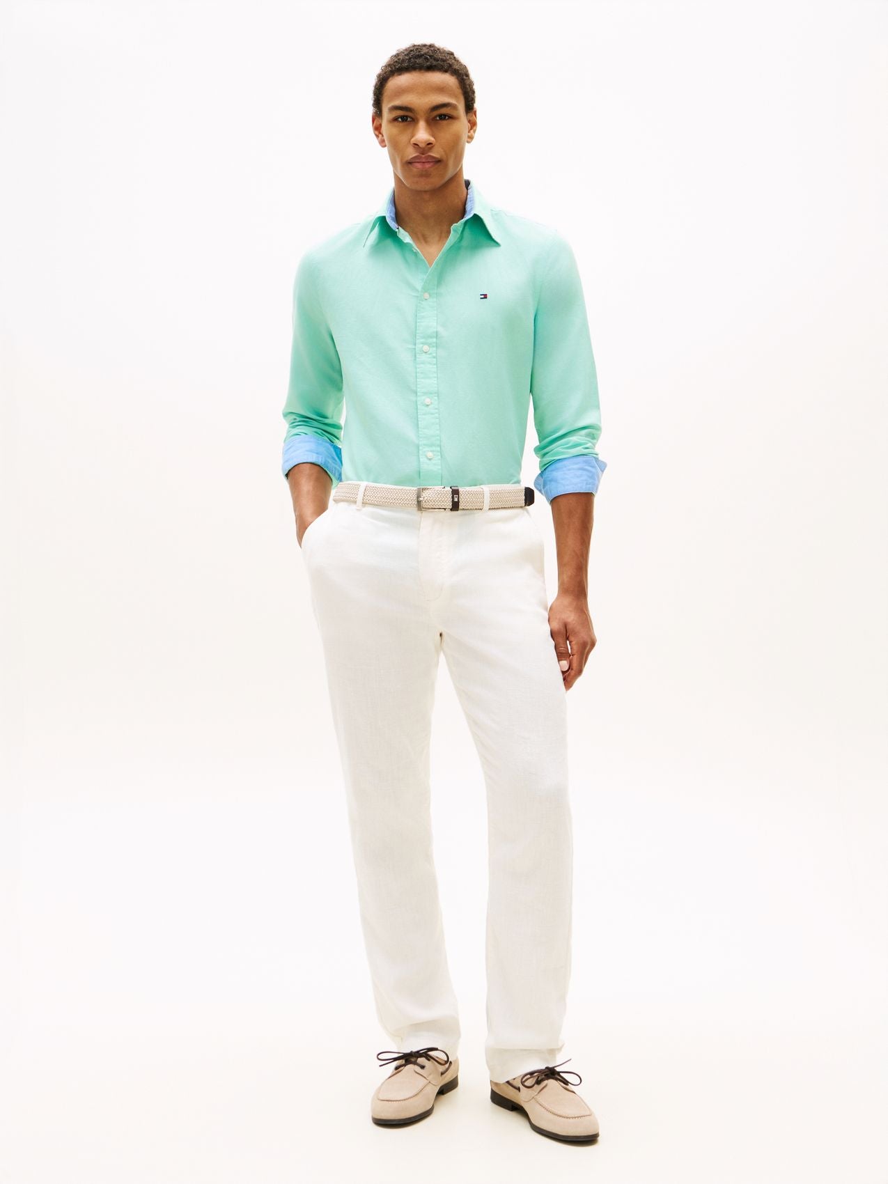 TOMMY HILFIGER Regular Fit Linen Blend Button-Down Shirt