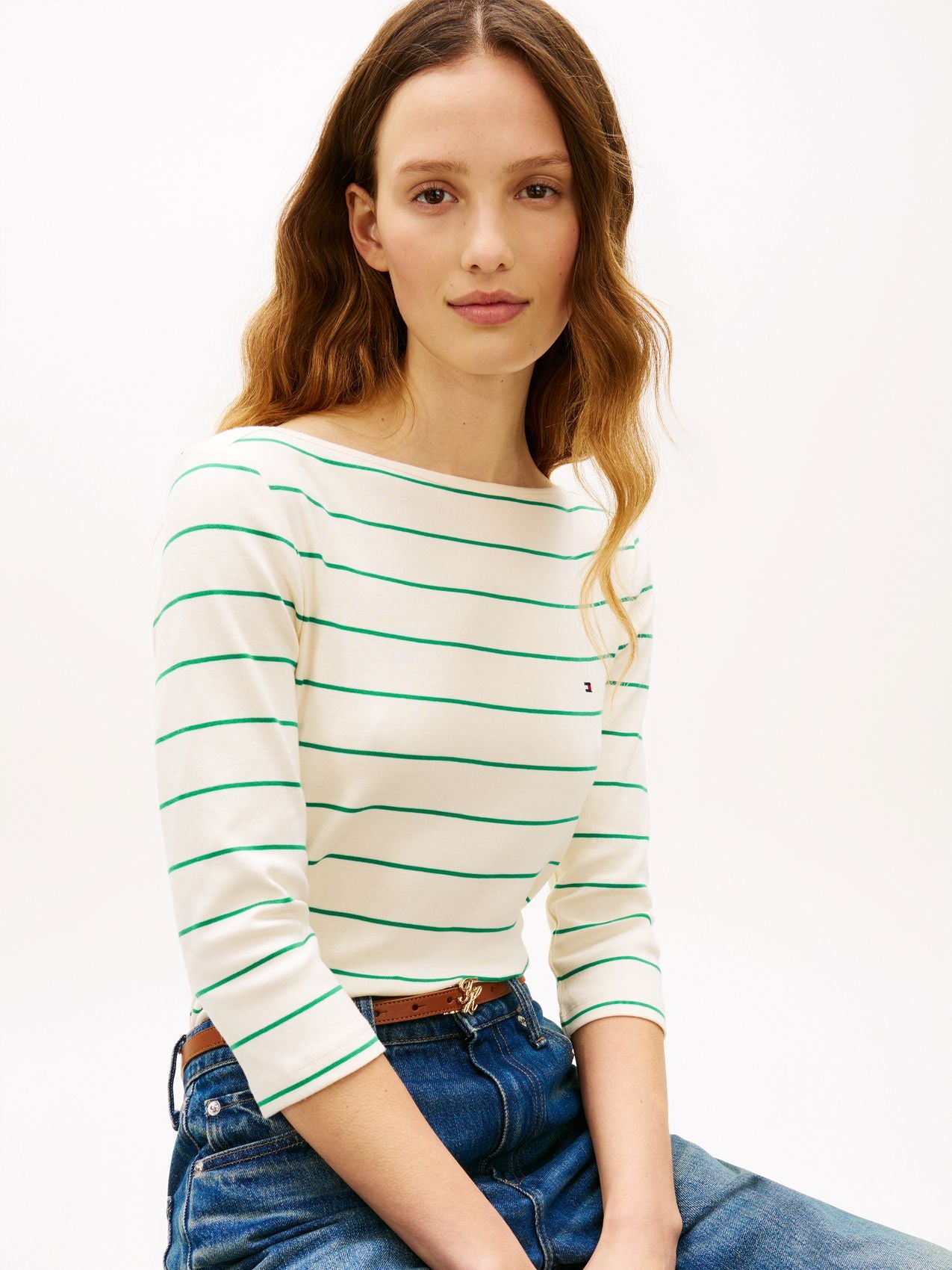 TOMMY HILFIGER Slim Three-Quarter Sleeve Boat Neck T-Shirt