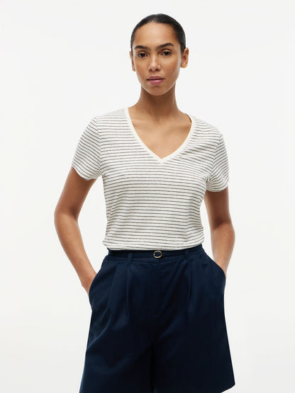 TOMMY HILFIGER T-Shirt mit V-Ausschnitt aus Leinenmix