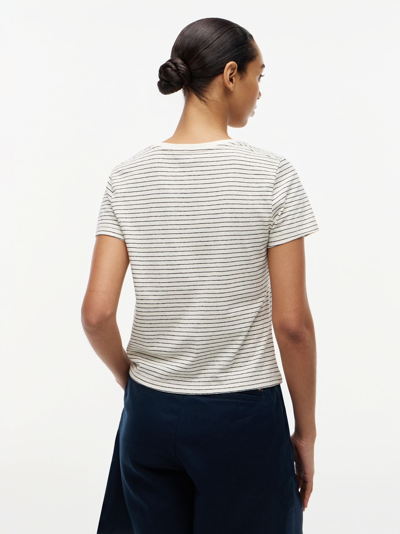TOMMY HILFIGER T-Shirt mit V-Ausschnitt aus Leinenmix