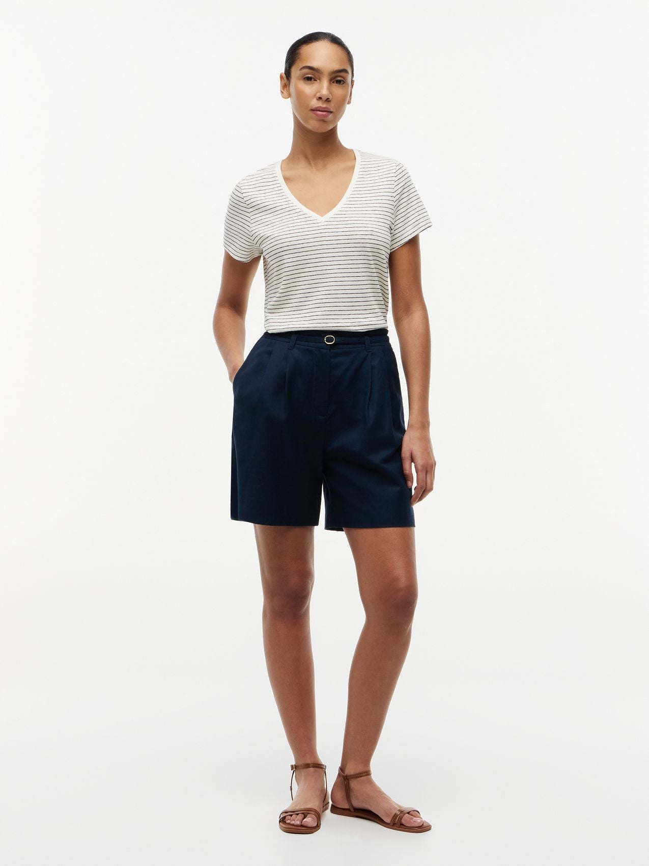 TOMMY HILFIGER T-Shirt mit V-Ausschnitt aus Leinenmix