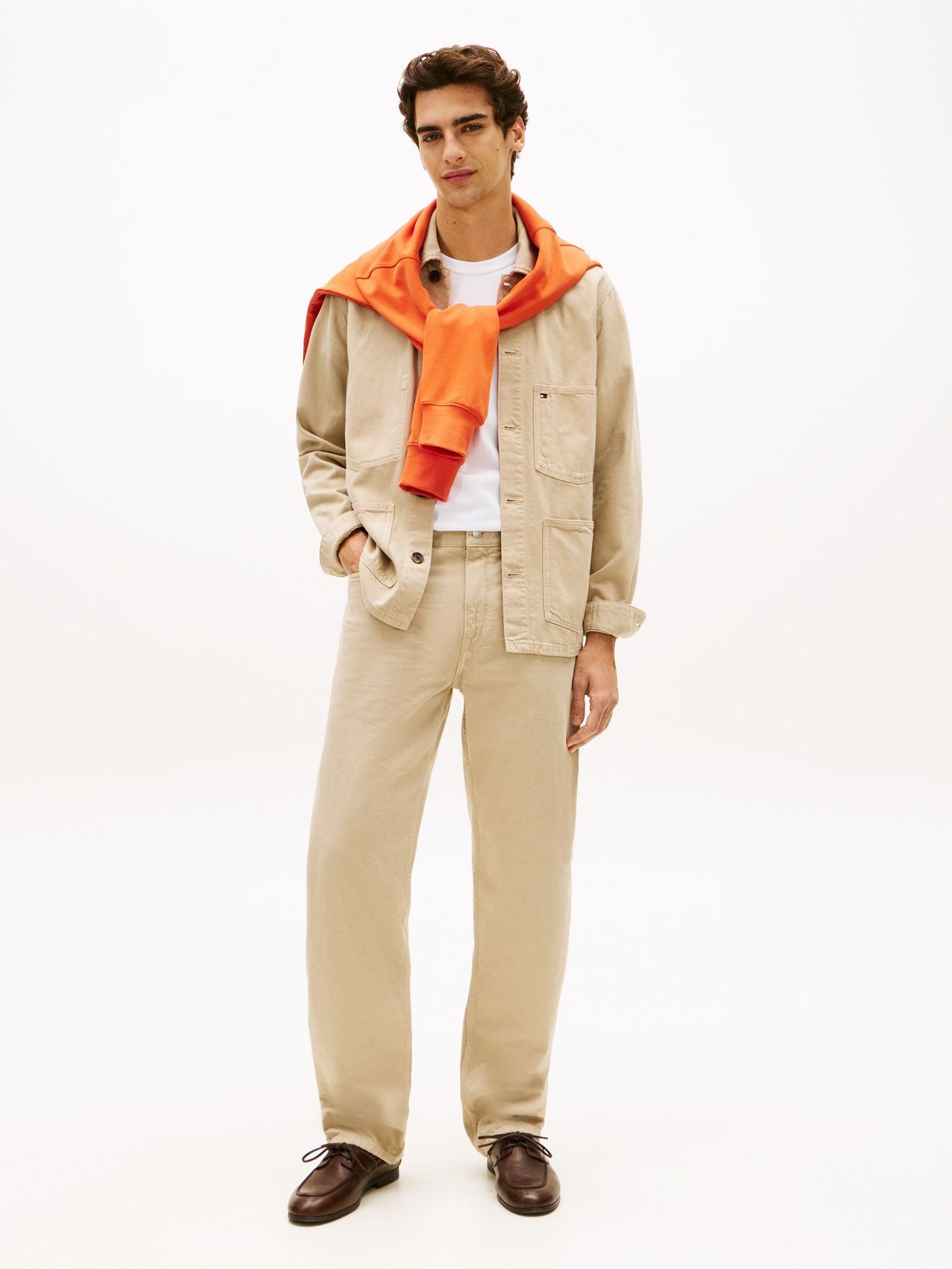 TOMMY HILFIGER Washed Flag Embroidery Denim Chore Jacket
