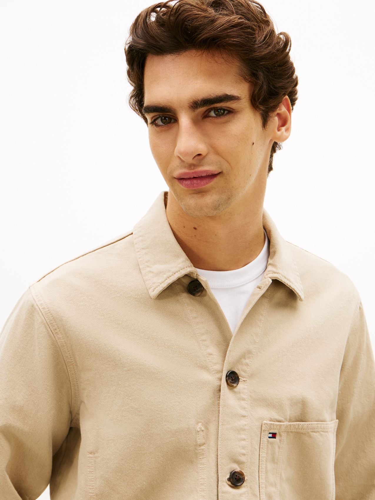 TOMMY HILFIGER Washed Flag Embroidery Denim Chore Jacket