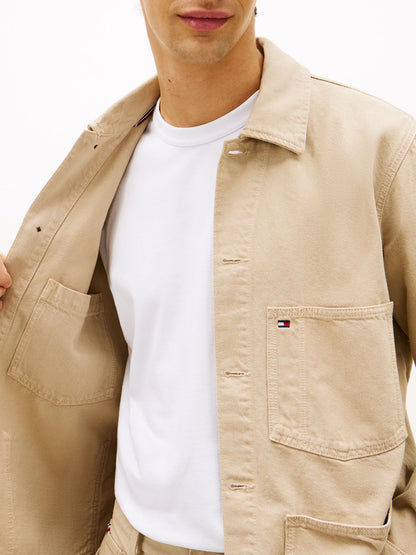 TOMMY HILFIGER Washed Flag Embroidery Denim Chore Jacket