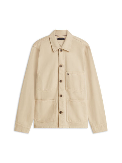 TOMMY HILFIGER Washed Flag Embroidery Denim Chore Jacket