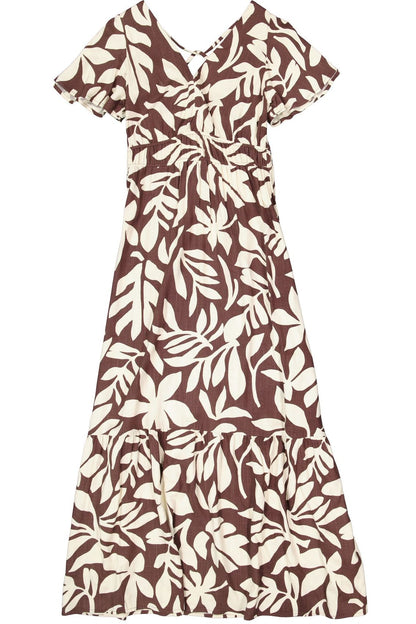 GARCIA Fließendes Maxikleid mit Blätter-Motiv S