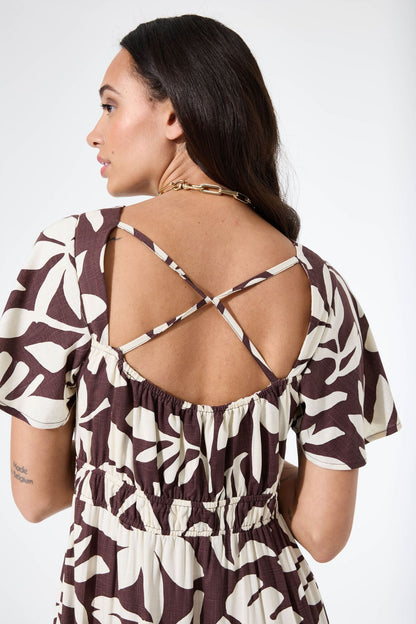 GARCIA Fließendes Maxikleid mit Blätter-Motiv