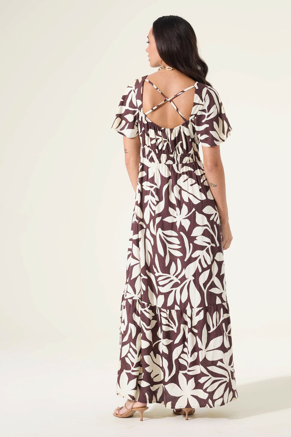 GARCIA Fließendes Maxikleid mit Blätter-Motiv
