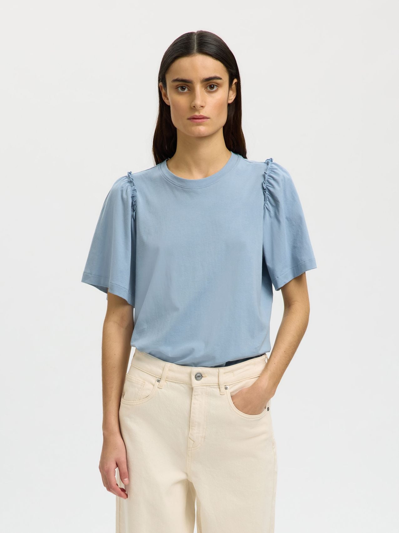 SELECTED SLWPENELOPE 2/4 RUFFLE TEE NOOS