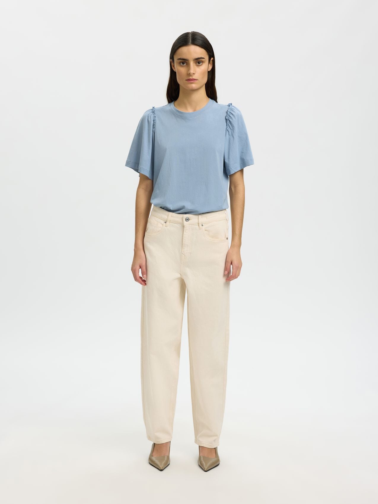 SELECTED SLWPENELOPE 2/4 RUFFLE TEE NOOS