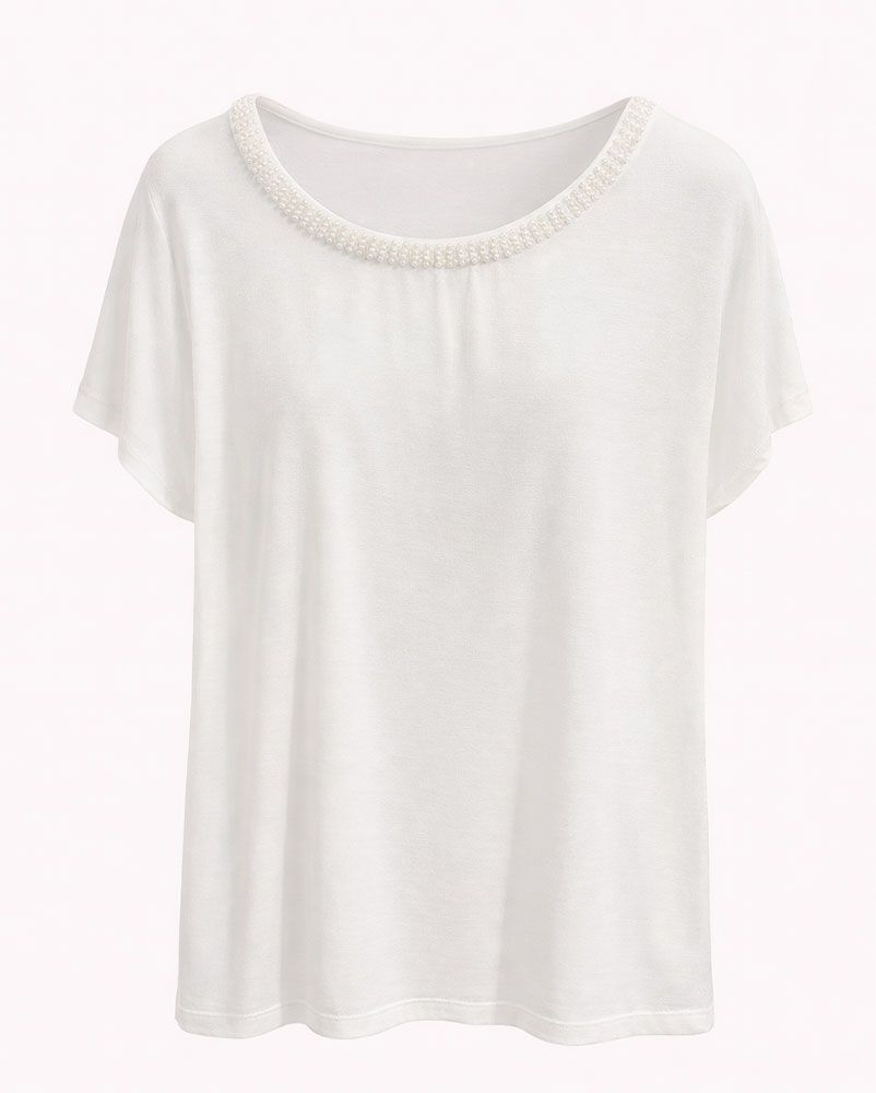 MORE & MORE T-Shirt mit Perlen-Ausschnitt