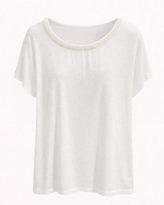 MORE & MORE T-Shirt mit Perlen-Ausschnitt