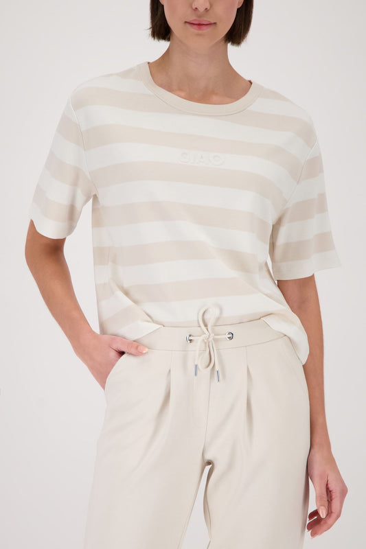 MONARI Pullover, champagne beige ringel 36