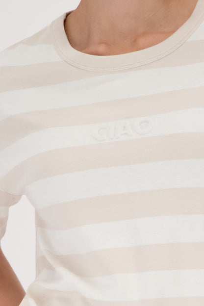 MONARI Pullover, champagne beige ringel