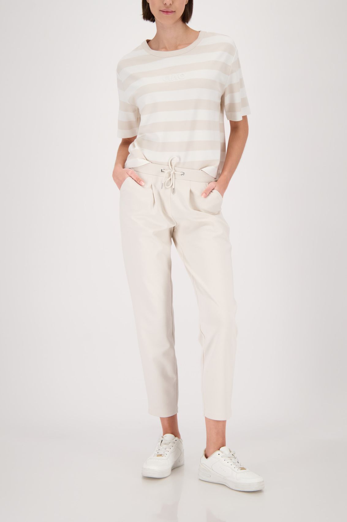 MONARI Pullover, champagne beige ringel