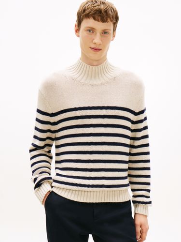 TOMMY HILFIGER BRETON COTTON STRIPE MOCK NECK