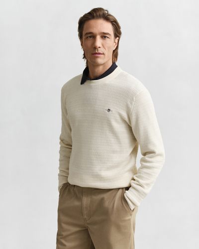 GANT Rundhalspullover mit Mini-Zopfmuster