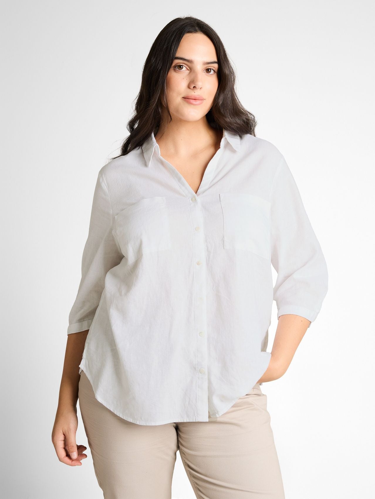 Plus Size - Hemdbluse mit Leinenanteil