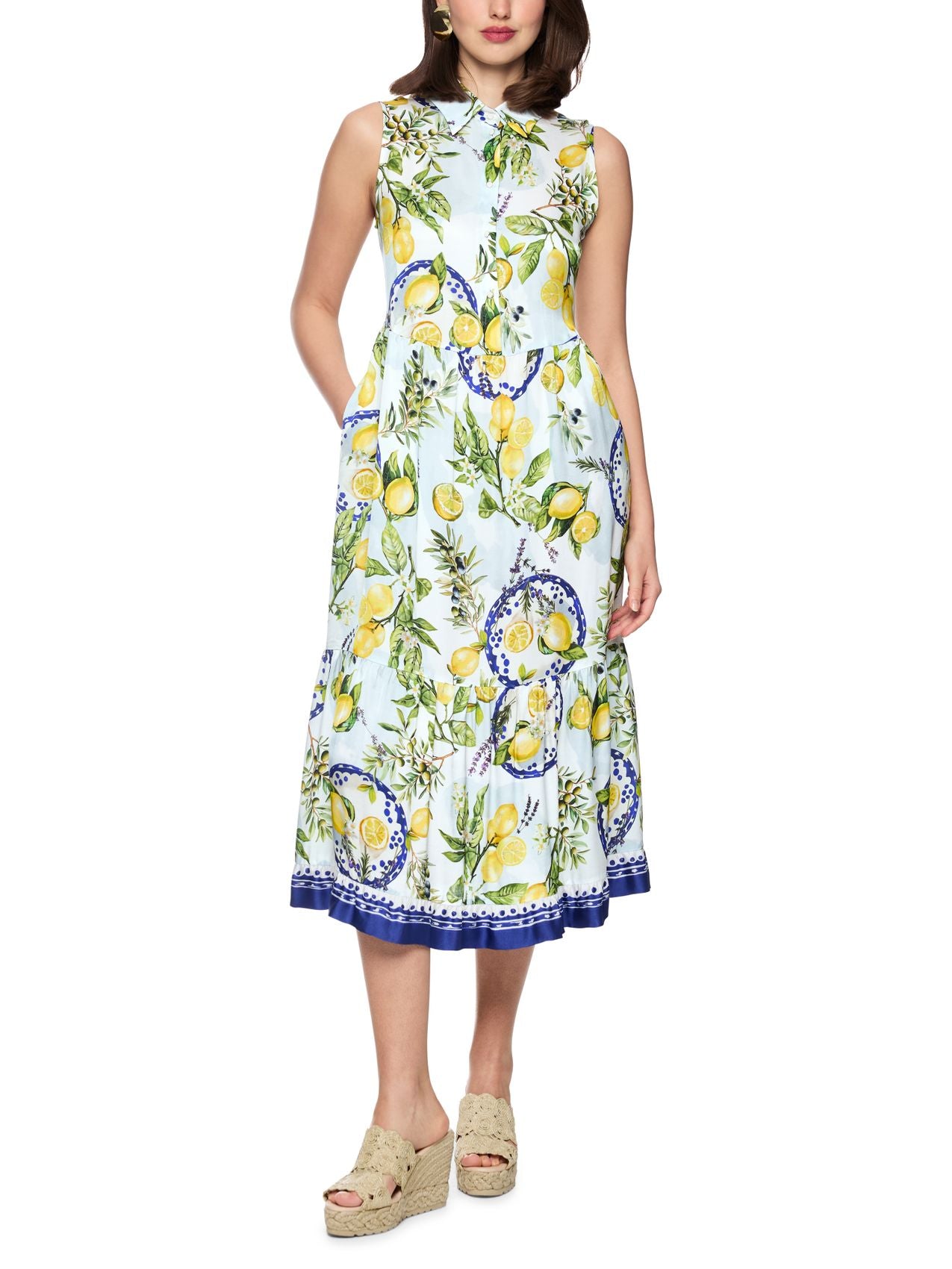 MARC CAIN Viskose-Kleid mit Zitronen-Oliven-Print