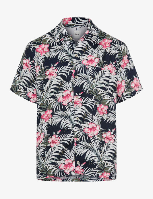BRAX Kurzes Leinenhemd mit Blumenmuster "Style Luke"