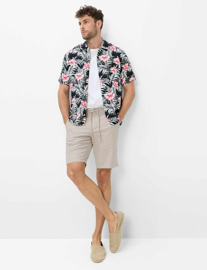 BRAX Kurzes Leinenhemd mit Blumenmuster "Style Luke"
