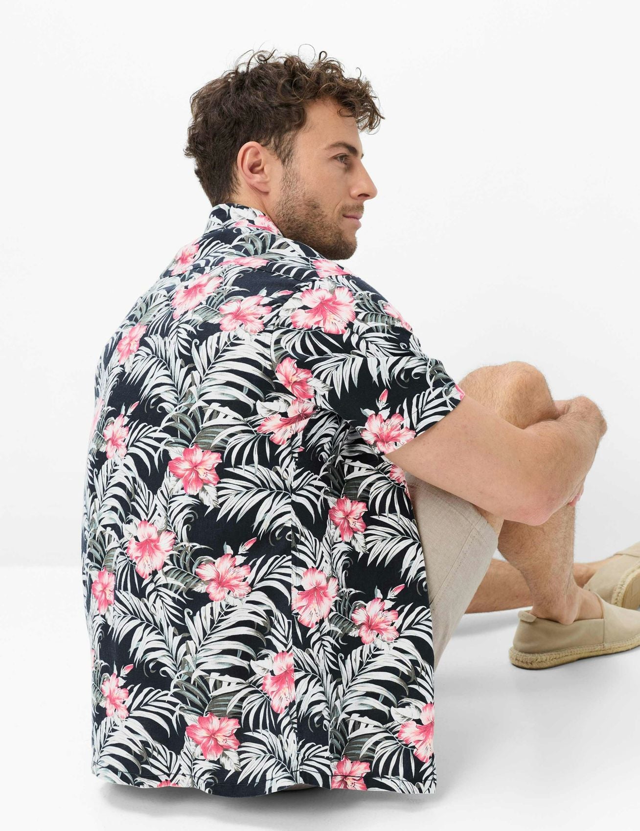 BRAX Kurzes Leinenhemd mit Blumenmuster "Style Luke"