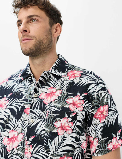 BRAX Kurzes Leinenhemd mit Blumenmuster "Style Luke"