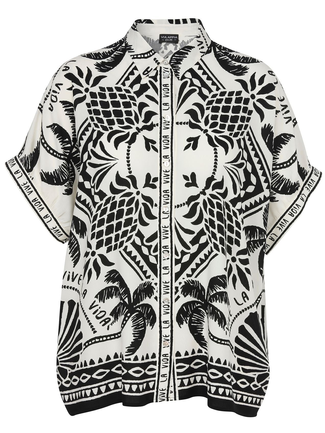 VIA APPIA Bluse Hemdkragen ohne Arm Druck