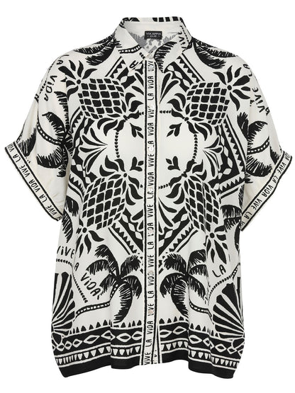 VIA APPIA Bluse Hemdkragen ohne Arm Druck