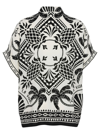 VIA APPIA Bluse Hemdkragen ohne Arm Druck