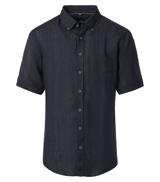 CASA MODA Kurzarm-Leinenhemd mit Button-Down Kragen
