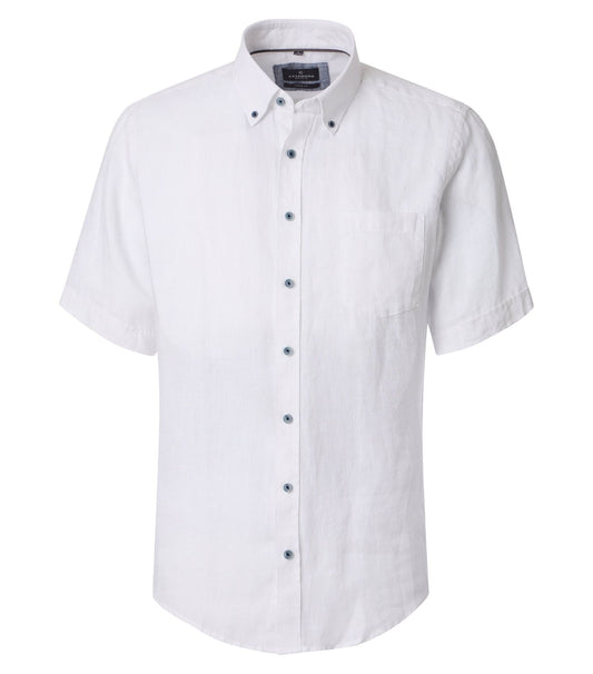 CASA MODA Kurzarm-Leinenhemd mit Button-Down Kragen
