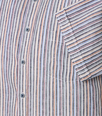 CASA MODA Gemustertes Leinenmix-Kurzarmhemd