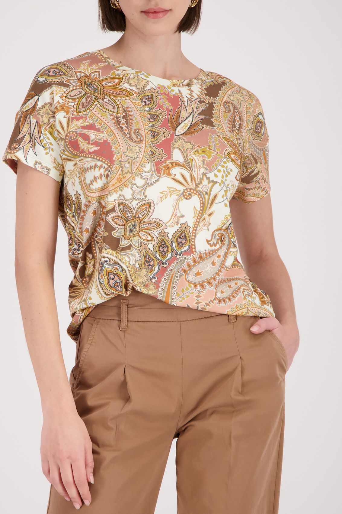 MONARI T-Shirt, mocca gemustert