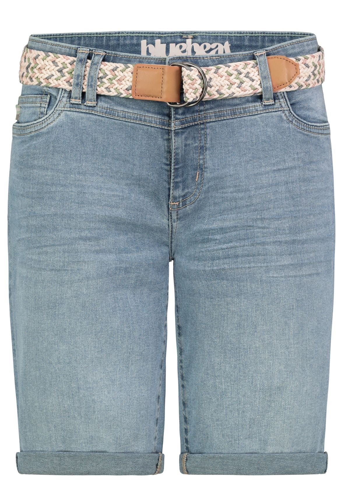 Jeans-Bermuda mit Flechtgürtel