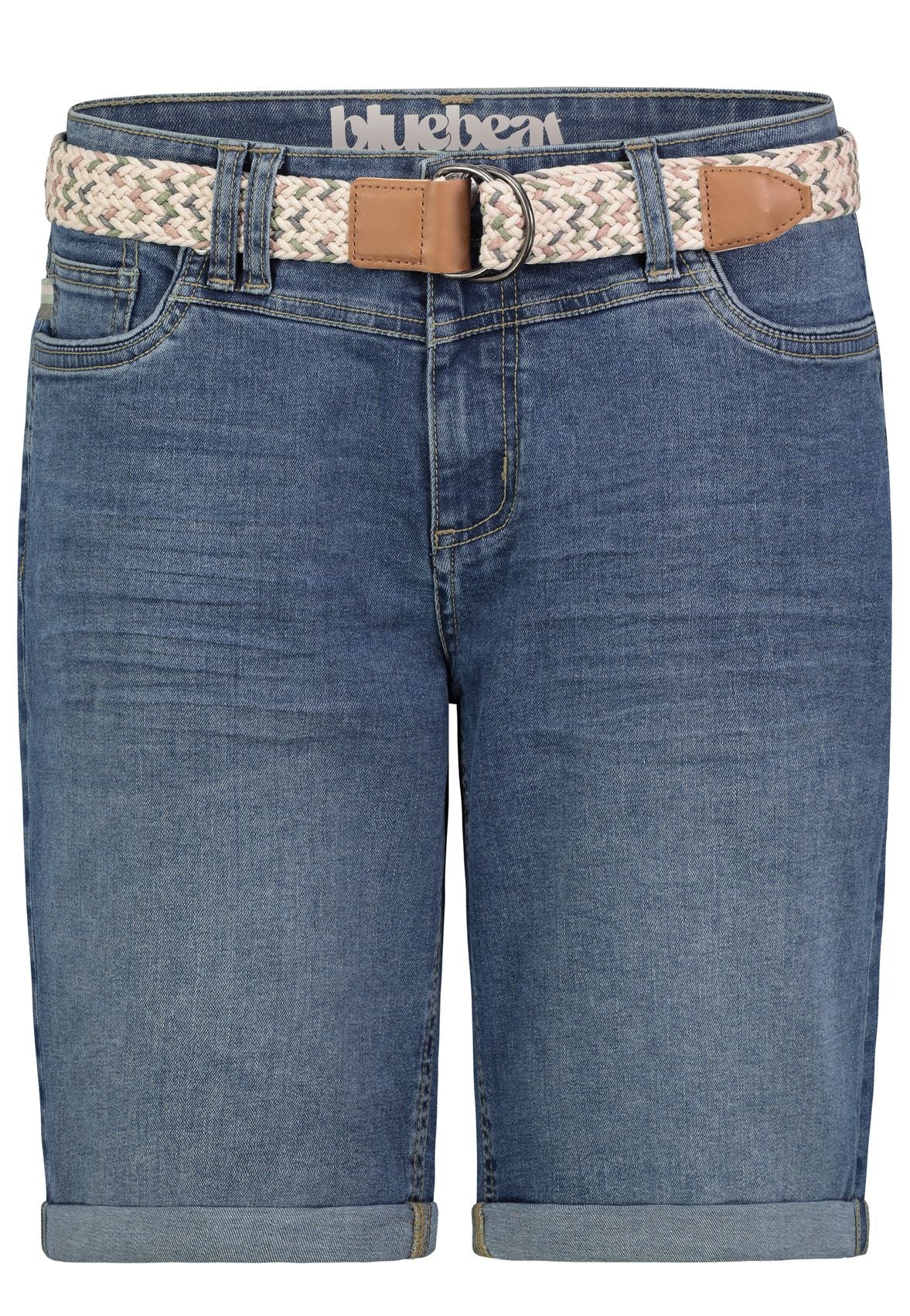 Jeans-Bermuda mit Flechtgürtel