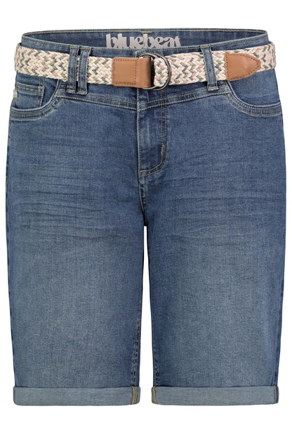 Jeans-Bermuda mit Flechtgürtel