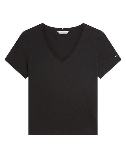 TOMMY HILFIGER T-Shirt mit V-Ausschnitt aus Leinenmix