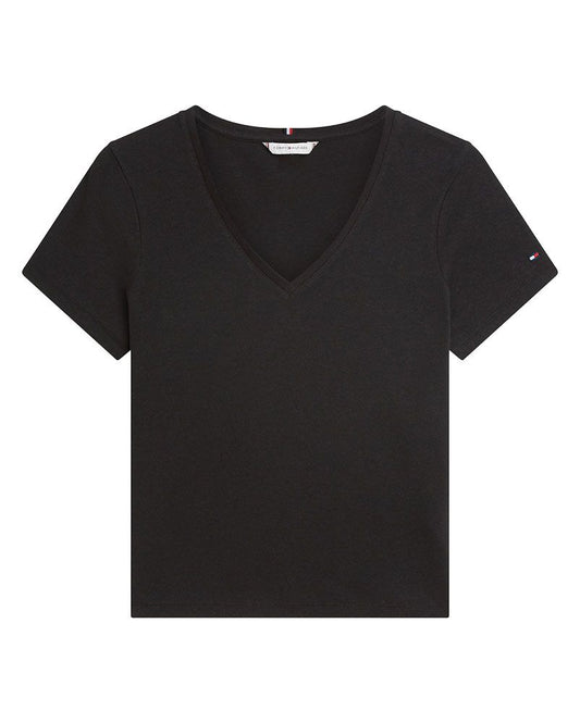 TOMMY HILFIGER T-Shirt mit V-Ausschnitt aus Leinenmix