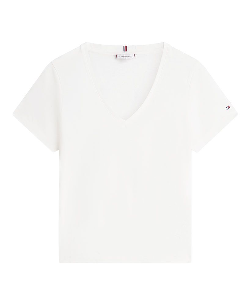 TOMMY HILFIGER T-Shirt mit V-Ausschnitt aus Leinenmix