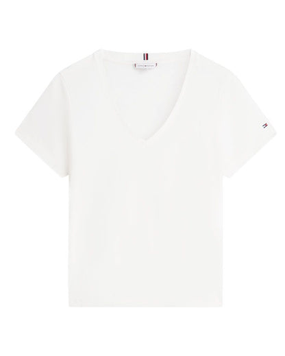 TOMMY HILFIGER T-Shirt mit V-Ausschnitt aus Leinenmix