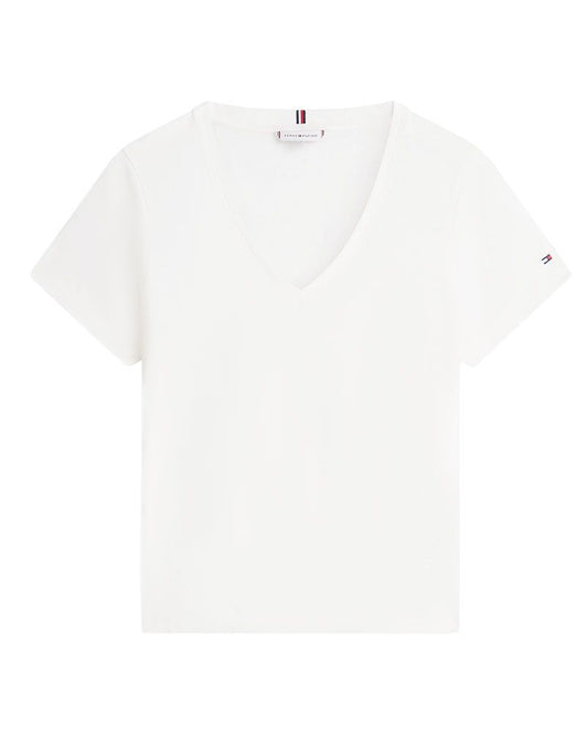 TOMMY HILFIGER T-Shirt mit V-Ausschnitt aus Leinenmix