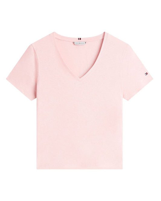 TOMMY HILFIGER T-Shirt mit V-Ausschnitt aus Leinenmix