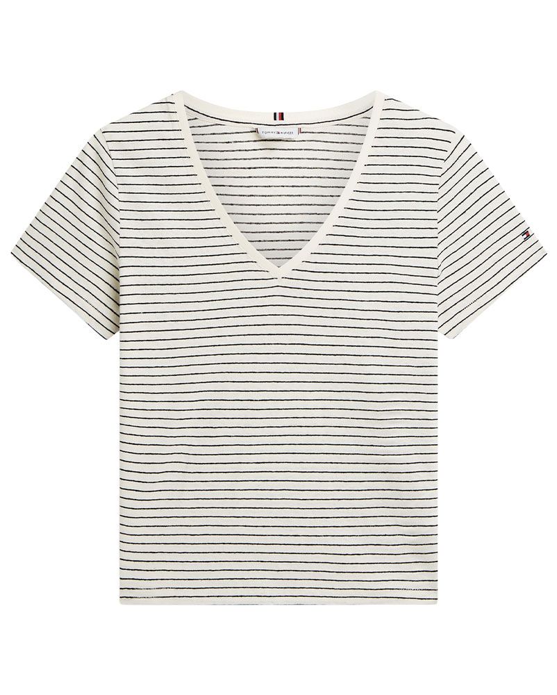 TOMMY HILFIGER T-Shirt mit V-Ausschnitt aus Leinenmix