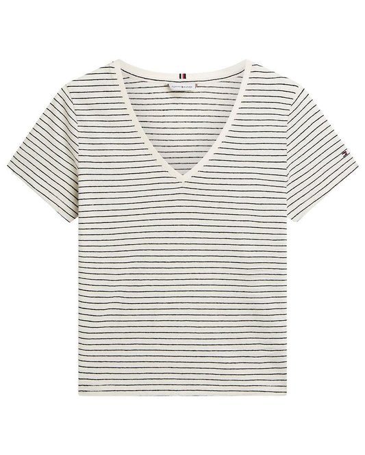 TOMMY HILFIGER T-Shirt mit V-Ausschnitt aus Leinenmix