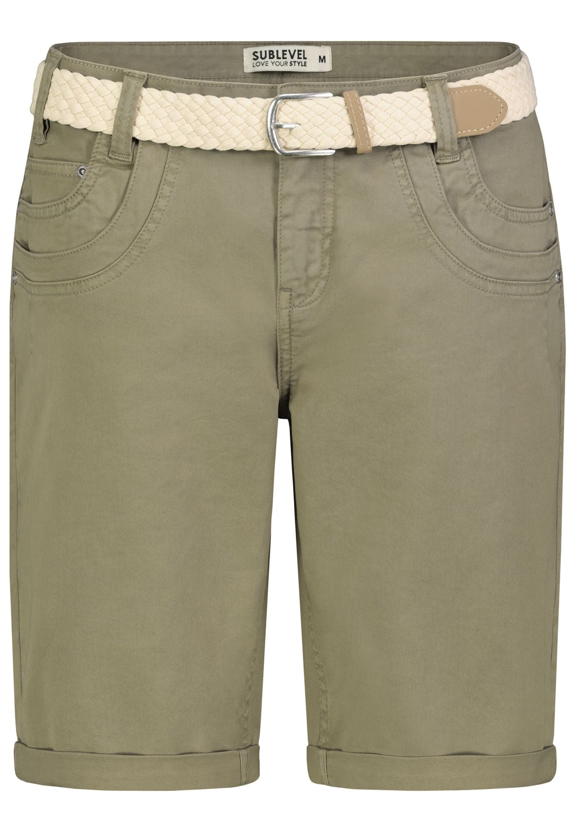 Jeans-Bermuda mit Flechtgürtel