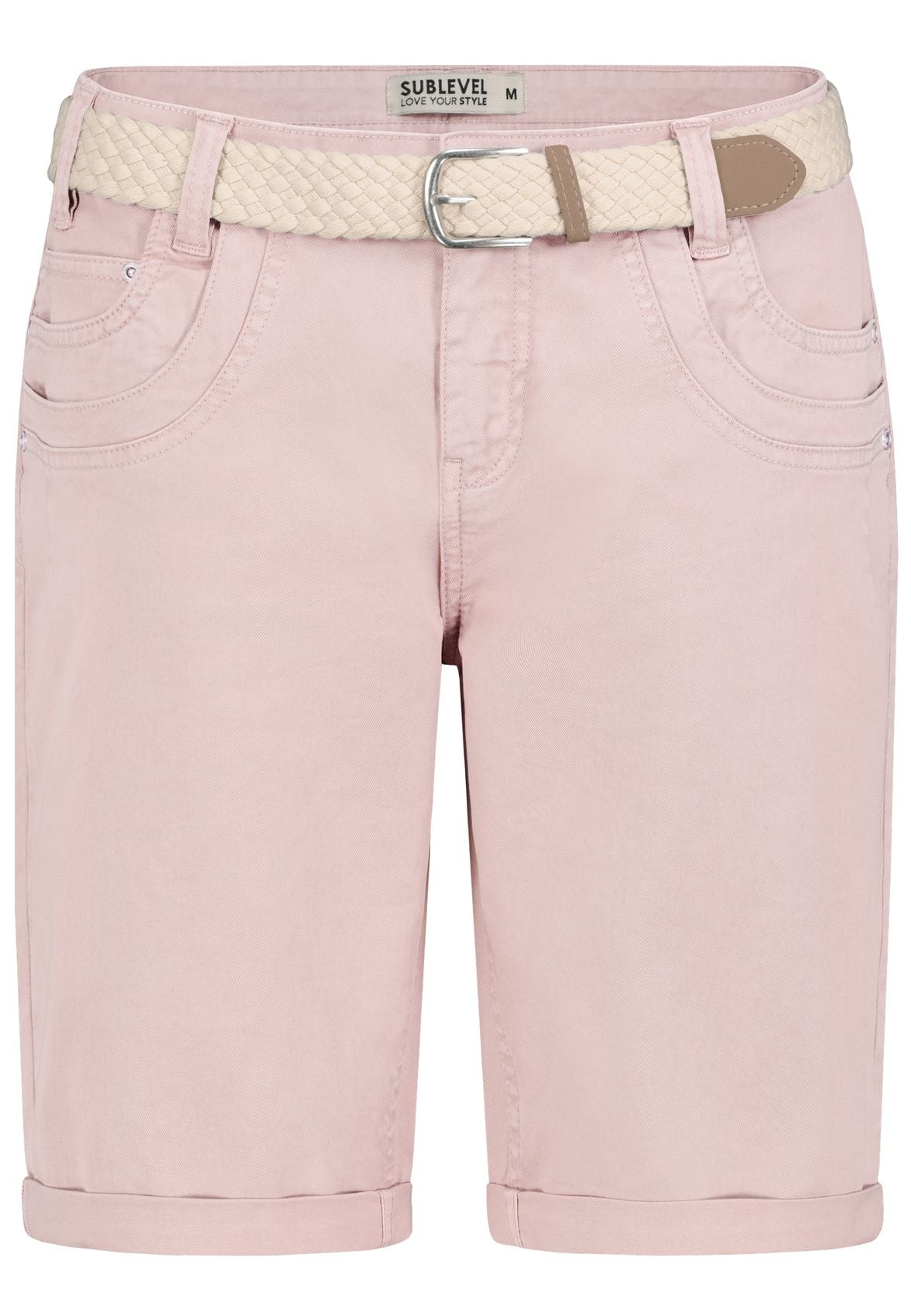 Jeans-Bermuda mit Flechtgürtel